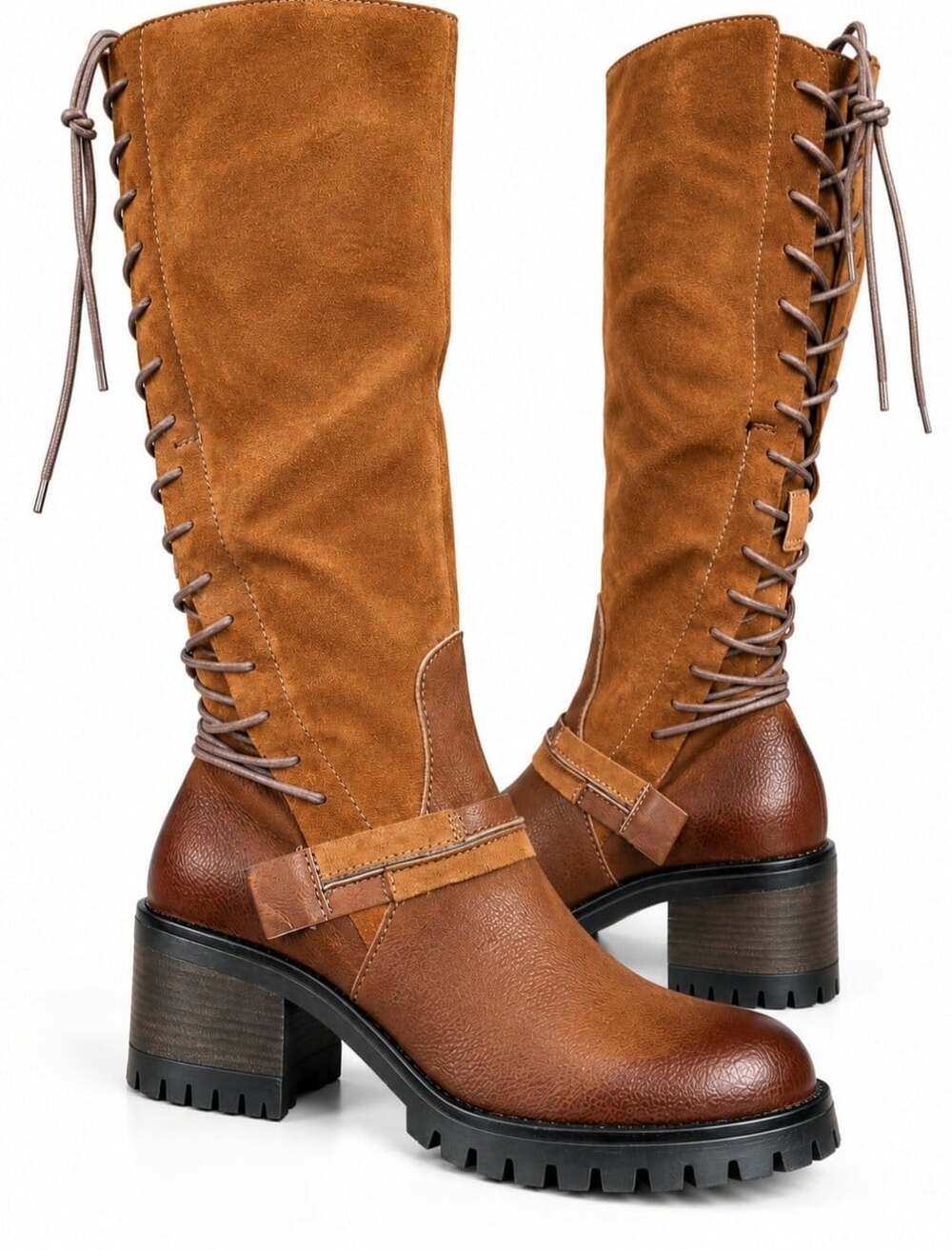 Miz Mooz Mavis Tall Leather Boots Womens 7 (EU 37) Brown Lace Up Lug Sole